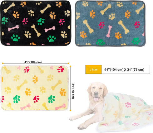 Dono 1 Pack 3 Blankets for Dogs, Soft Fluffy Paw Print Fleece Pet Blanket, Warm Sleep Mat for Dog Cat Kitten