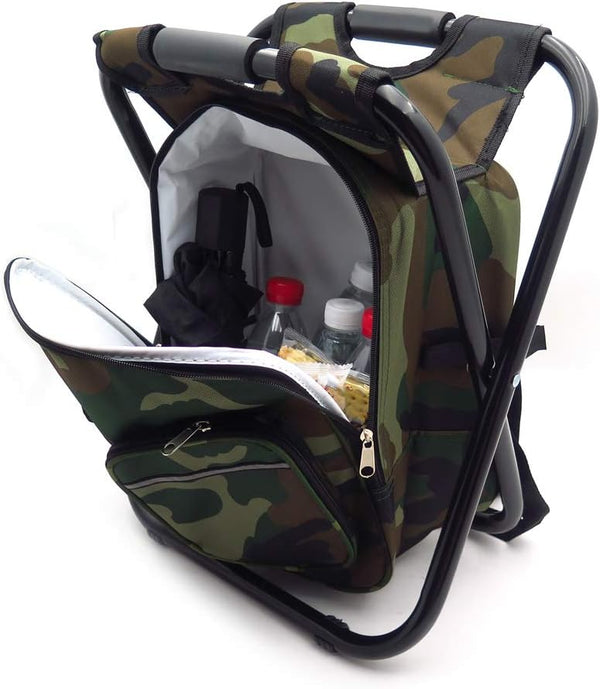 Foldable Outdoor Multi-Function Fishing Backpack Beach Chair Stool w/Cooler Bag [Item Number: