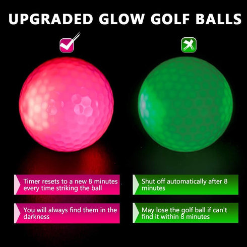 THIODOON Glow in The Dark Golf Balls Light Activated 6 Pack, LED Golf Balls for Night Golfing