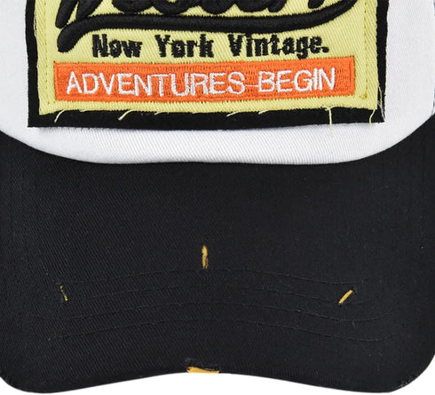 Vintage Half Mesh Baseball Cap, Washed Denim Trucker Hat with Embroidery Adjustable Unisex