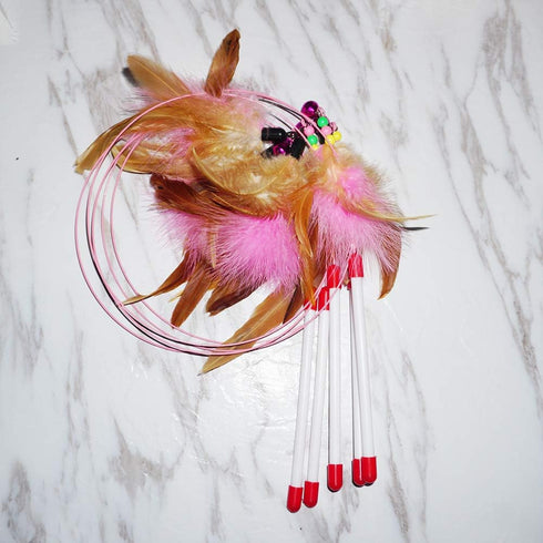 Cat Feather Toy Bundle, 5 Pack Interactive Pet Cat Kitten Chaser Teaser Wire Wand with Bell Beads for Play
