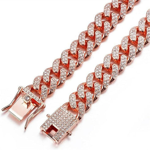Dog Chain Collars, Diamond Necklace Metal Choke Cuban Link, 13mm Wide Pet Jewelry for Small, Medium, Large Dogs, Gold
