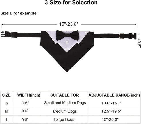 ADOGGYGO Dog Tuxedo Wedding Bandana Collar with Bow Tie, Adjustable for Small Medium Large Dogs, Black