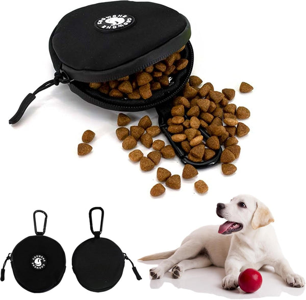 COOWONE Small Dog Treat Pouch, Waterproof Black Training Treat Bag for Portable Pet Snack Storage