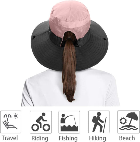 IYEBRAO 2 Pack Women's Ponytail Sun Hat, UV Protection Foldable Wide Brim Beach Cap