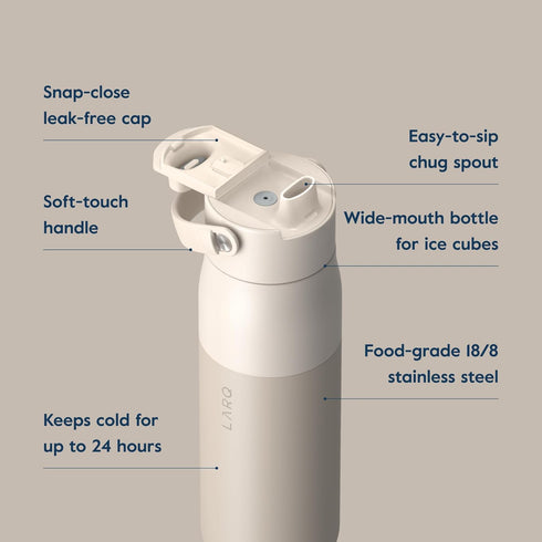 LARQ Bottle Swig Top 23oz, Insulated Stainless Steel Water Bottle with Built-In Handle, Mojave Dune