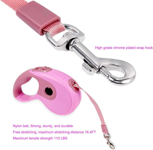 Retractable Dog Leash, 9.8FT for Small Medium Dog Up to 45lbs, One-Handed Brake, Pause, Lock, Anti-Slip Handle, Pink 3M