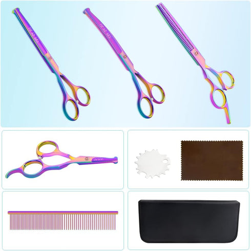 Set LILYS PET Safe Round-Tip Professional PET DOG Grooming Coated Titanium scissors suit Cutting&Curved&Thinning shears