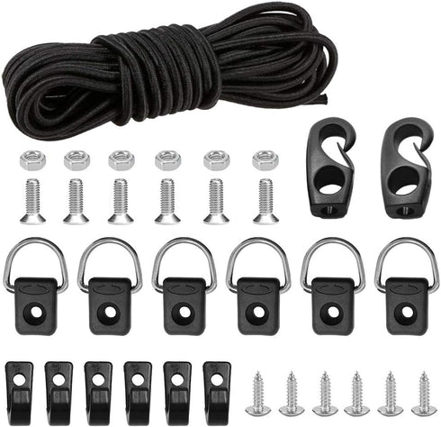 Kayak Deck Rigging Kit, 8 Feet Bungee Cord with Hooks and Fishing D-Ring for Kayak Boat Canoe