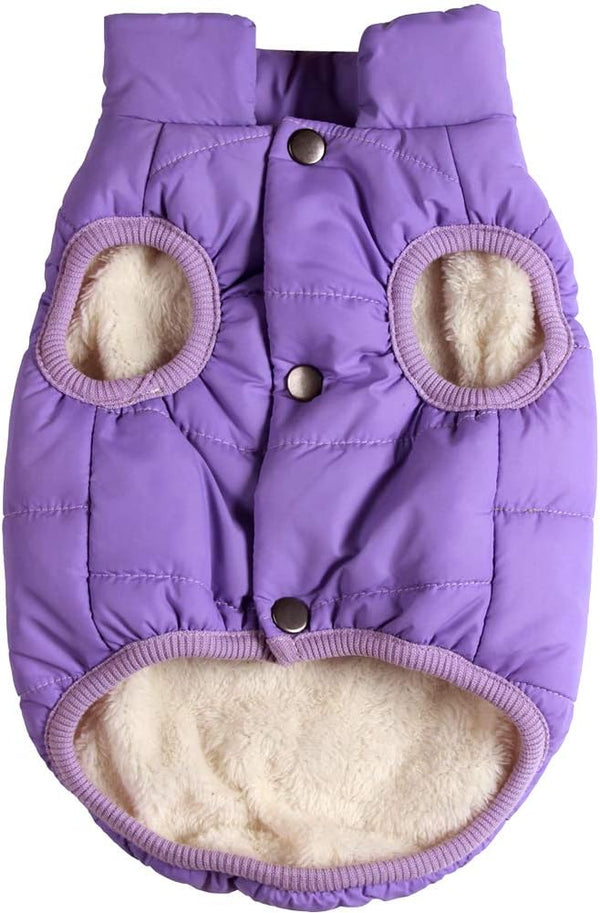 2 Layers Fleece Lined Warm Dog Jacket for Puppy Winter Cold Weather, Soft Windproof Small Dog Coat, Purple S