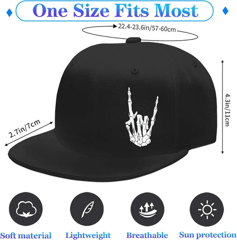 Snapback Hats for Men - Flat Bill, Fitted, Cool Skull Black Baseball Hats