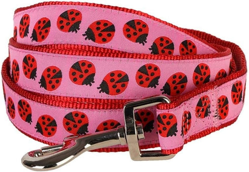 Blueberry Pet Essentials 4 ft x 1" Durable Pink Webbing Ladybug Designer Dog Leash, Basic Nylon Leash for Dogs