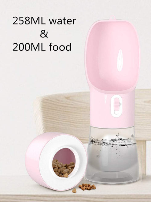 Outdoor Dog Water Bottle Dispenser, Leak Proof for Pets On The Go with Food Container, Pink