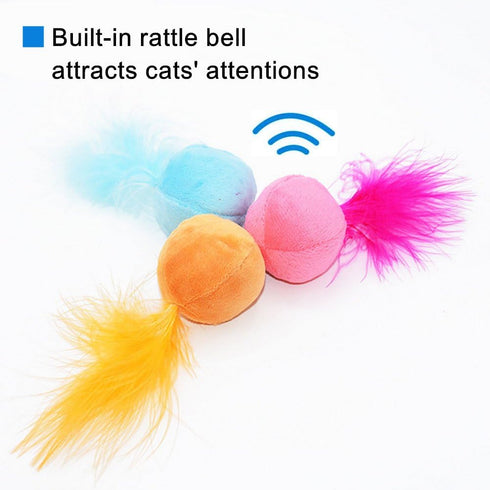 Furry Rattle Ball Cat Toy with Feather and Catnip, Interactive Pom Pom Balls for Cats, 2 Inch, 6 Pack