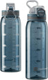 Time Marker Water Bottle, 30oz Large Durable Transparent Gym Bottle for Workout, Sport Travel Water Tracker, Blue