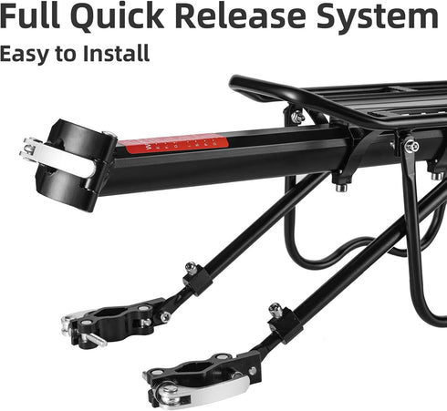 ROCKBROS Adjustable Rear Bike Rack, Full Quick Release Bicycle Cargo Rack, Aluminum Alloy, 115 lbs Capacity, Black