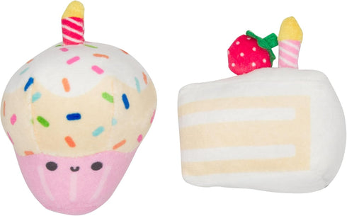 Pearhead Happy Birthday Cake Cat Toy Set, Stuffed Birthday Cake and Cupcake