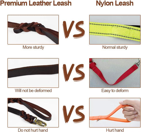 Leather Braided Dog Leash, Water Resistant Heavy Duty Woven Leash for Large, Medium, Small Dog Breeds with Lock Design