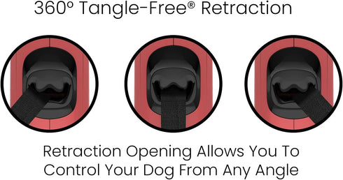 TUG Monochrome 360° Tangle-Free Retractable Dog Leash | 16 ft Strong Nylon Tape (Small, Red)