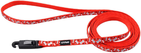 Coastal Li’l Pals Reflective Leash - Extra-Narrow Width, Red with Reflective Bones and Triangles, 3/8” x 6’