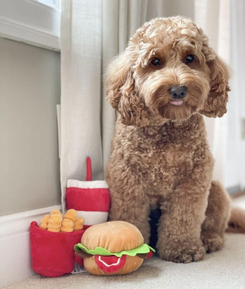 TONBO Happy Chow Combo, Squeaky Plush Cute Dog Toys, Burger, Fries, Soda