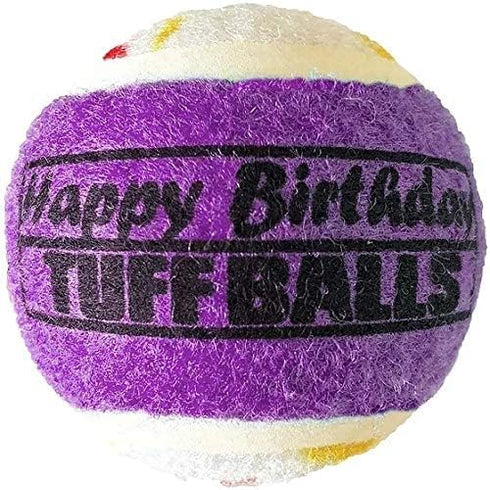PetSport Jr. Happy Birthday Tuff Ball Dog Toys, 4 Pack Small (1.8") - Durable Felt & Rubber Balls