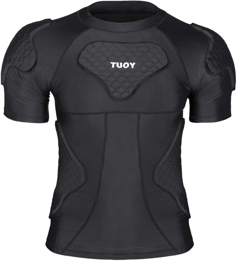 TUOY New Football Rib Chest Protector Shirt | Padded Compression Shirts with 6 Pads, Adult Sizes