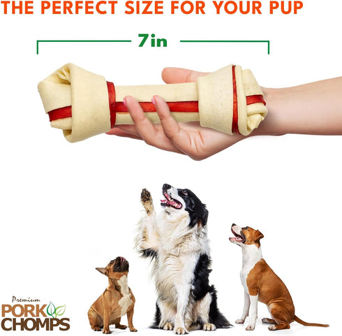 6 Inch 8 Count, 1 Pack, Pork Chomps Baked Pork Skin Dog Chews, Knots, Bacon Flavor - Long-Lasting Treats for Dogs