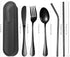 Portable Utensils Set with Case, 4pcs Stainless Steel Reusable Silverware for Lunch Camping School Picnic Workplace Travel, Lunch Box Includ Fork Spoon Knife,Easy to clean,Dishwasher Safe (grey) by SAOSHYPEI
