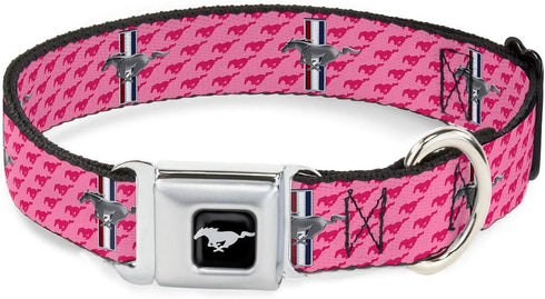 Dog Collar Seatbelt Buckle Pink Logo Repeat Ford Mustang Bars, 15 to 26 Inches, 1.0 Inch Wide