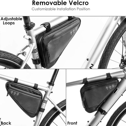 WOTOW Bike Frame Storage Bag, Water Resistant Reflective Triangle Bag with Two Side Pockets for Mountain Road Bike