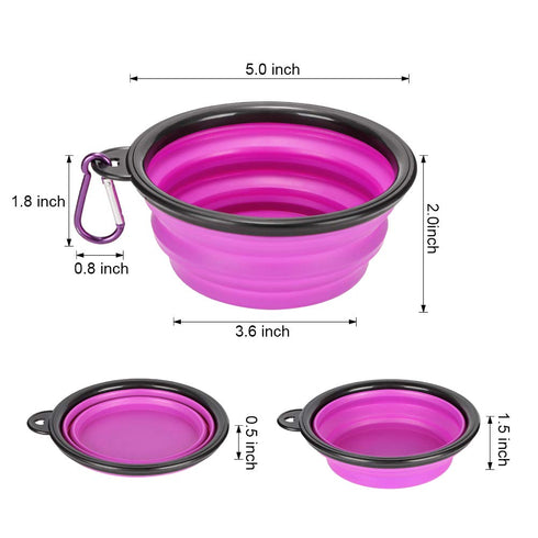 2 Pack Large Size Collapsible Dog Bowl - Food Grade Silicone with Carabiner Clip for Travel (Purple & Green)