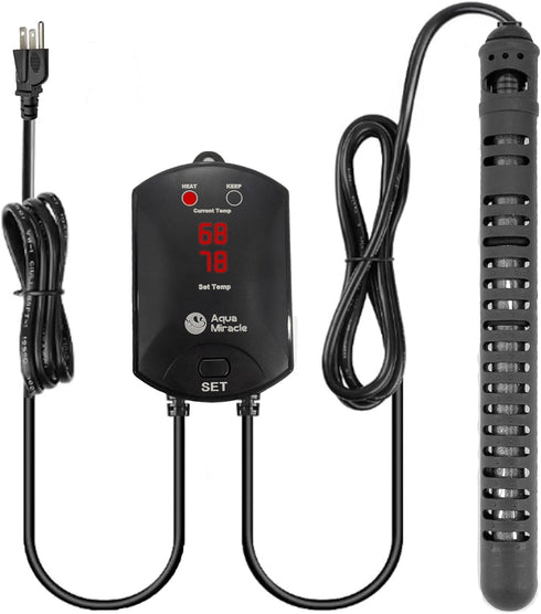 AquaMiracle 500W Aquarium Heater with Dry-Run Protection and LED Digital Display for Tanks 75-120 Gallons