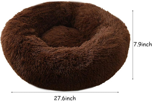 BODISEINT Faux Fur Dog Bed, Shag Round Anti-Anxiety Calming Bed for Medium Large Dogs and Cats (28'' D x 8'' H,
