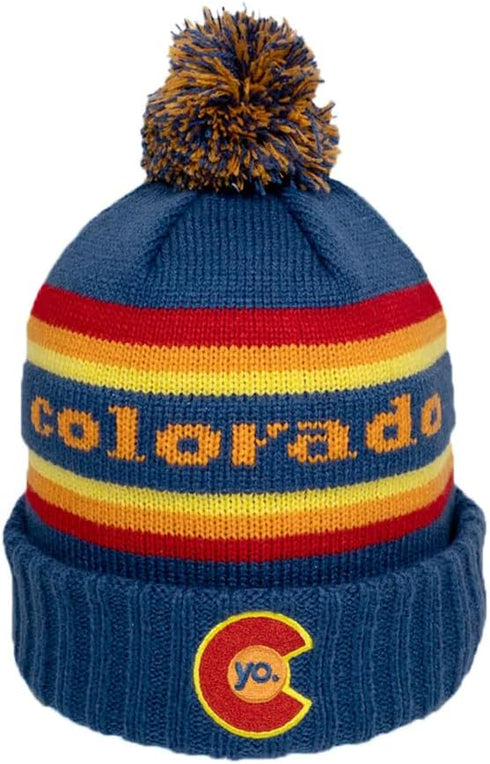 YoColorado Retro Flyer Colorado Pom Beanie - Mountain Winter Hats for Men Women