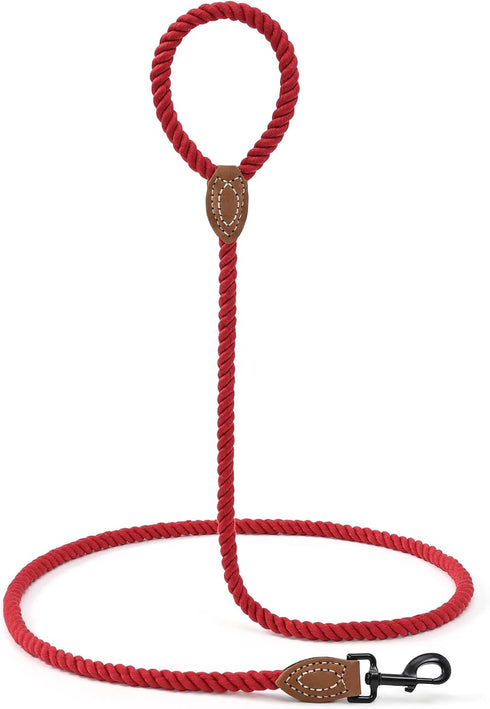 Mile High Life Dog Leash | 6 Feet Braided Cotton Rope with Leather Tailor Tip | Heavy Duty Metal Clasp | Wedding Leash