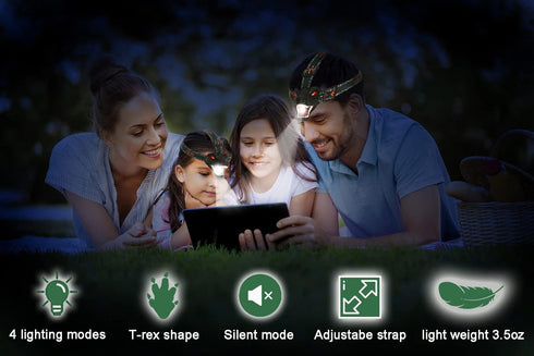 4 Dinosaur Kids Headlamp, T-Rex Dinosaur Led Headlamp Flashlight, Dinosaur Toy Headlamp Flashlight with Lighting Mode