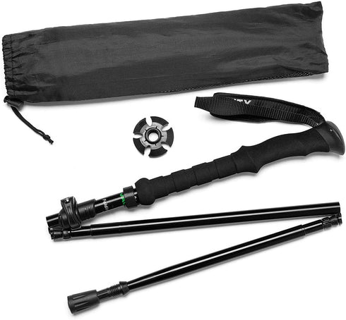Travel Folding Trekking Hiking Pole with Carrying Case, Adjustable Collapsible Cane for Women Men Hikers Gift, Black