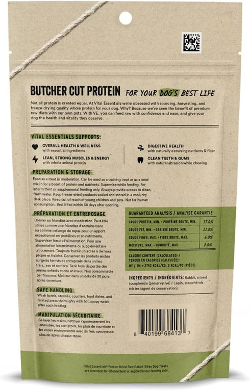 Vital Essentials Freeze Dried Raw Whole Animal Dog Treats, Rabbit Bites, 2 oz