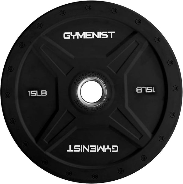 GYMENIST Bumper Plates for 2 Inch Olympic Bars, Premium Commercial Gym, Available in 10 LB to 55 LB Black or Multi Color
