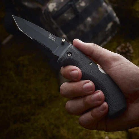 Scipio Folding Pocket Knife, Pocket Clip, Rubber Handle for Men and Women, Black