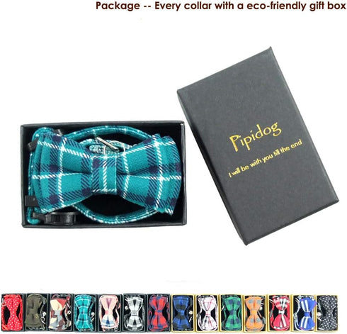Cat Collar Breakaway with Bell and Bow Tie, Adjustable Plaid Design for Kittens, 6.8-10.8in, Cyan-Blue