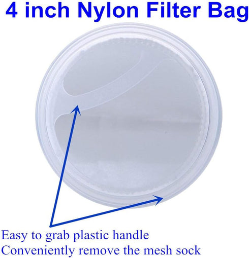 Nylon Mesh Filter Socks 4 Inch Ring, 50/100/200/300 Micron - 15 Inch Long Aquarium Filter Bags - 2 Pack (75 Micron - 4