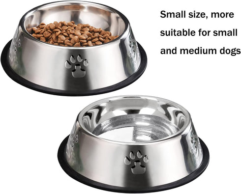 YUDANSI 2 Stainless Steel Dog Bowls, Dog Feeding Bowls, Dog Plate Bowls with Rubber Base, Small and Medium Pet Feeder Bowls and Water Bowls (M-16.6oz)
