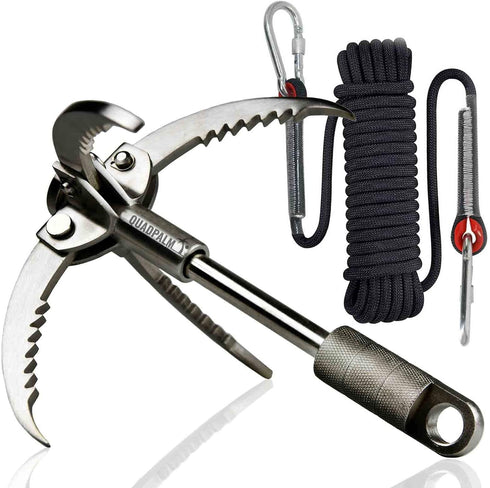 Grappling Hook and Rope 10M (32ft) - Heavy Duty Multifunctional Survival Hook with 4 Stainless Steel Claws