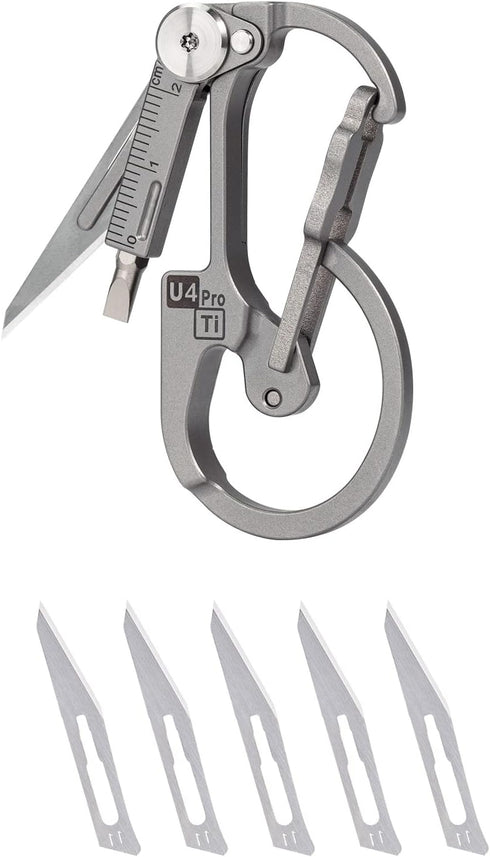 RovyVon U4 Pro+ Plus Titanium Carabiner Keychain Knife, EDC Multitool Pocket Clip