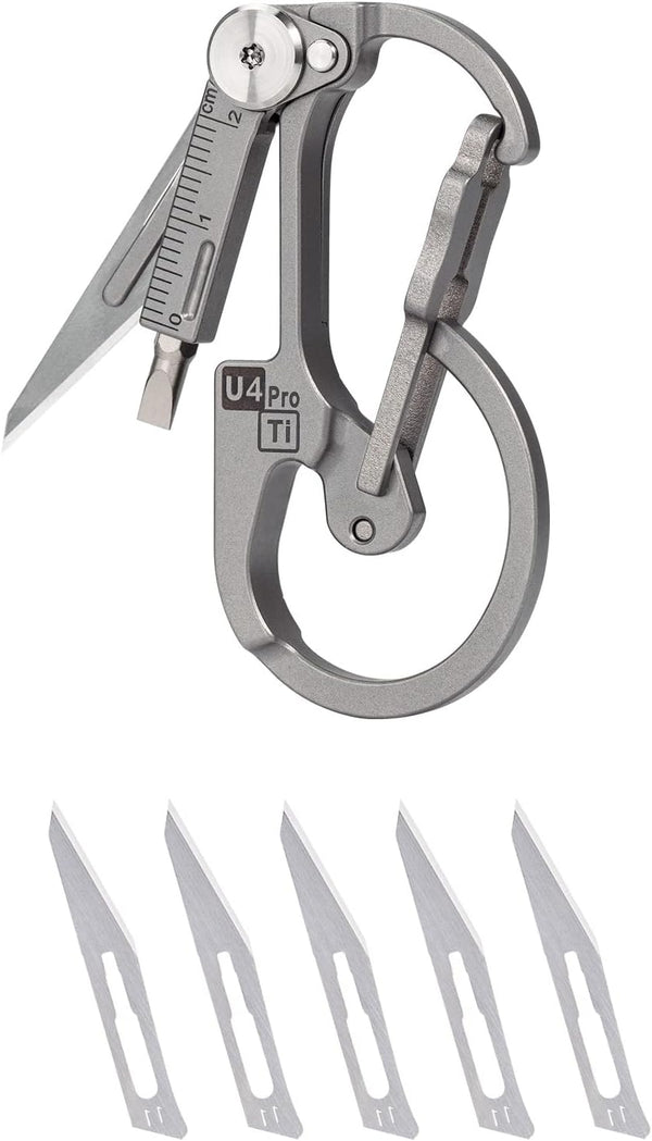 RovyVon U4 Pro+ Plus Titanium Carabiner Keychain Knife, EDC Multitool Pocket Clip