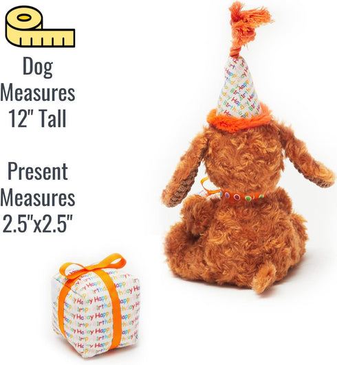 Pet London Happy Birthday Dog Toy - 2 Toys in 1, Plush Dog and Detachable Present, Squeaky Gift for Dog
