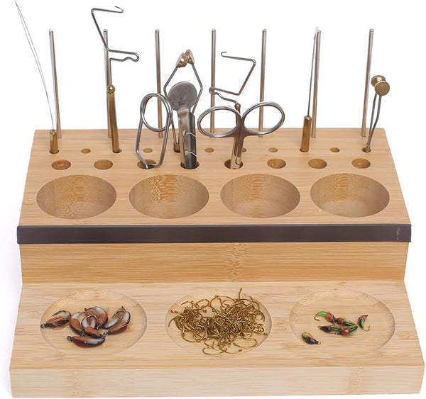 Raprance Wooden Fly Tying Fishing Kit Organizer, Desktop Storage Rack for Tying Tools