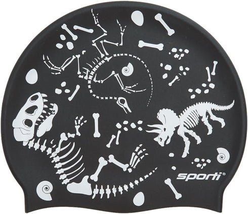 Sporti Silicone Swim Cap with Graphic Design, Non Slip, Easy Wear and Removal, Dimension Height 7.6" Opening 7.5"